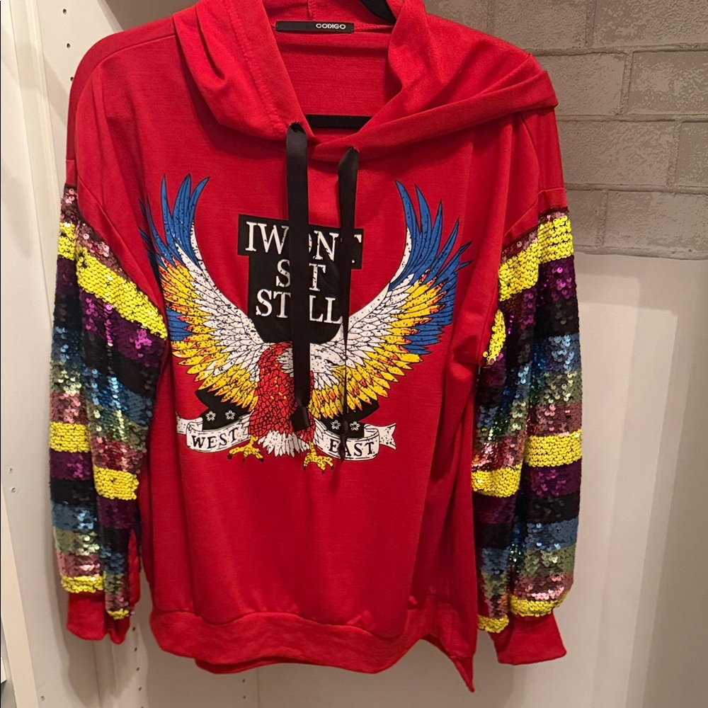 Vibrant Red Hoodie with Eagle Graphic